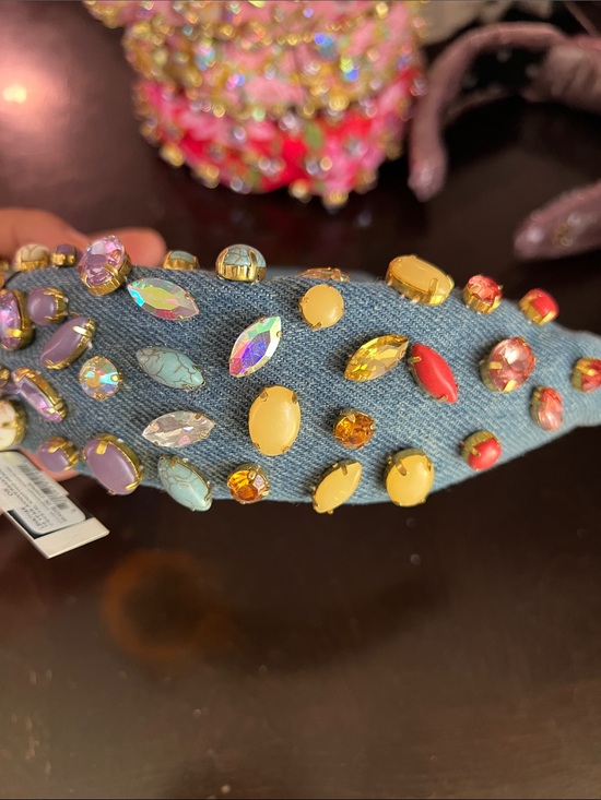 Lele Sadoughi Denim Headband with Multicolor Gem Accents NWT